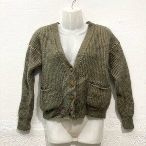 Vintage Galtrucco Italy Knit Sweater Monhair Seda gold Laminated Button Size 42